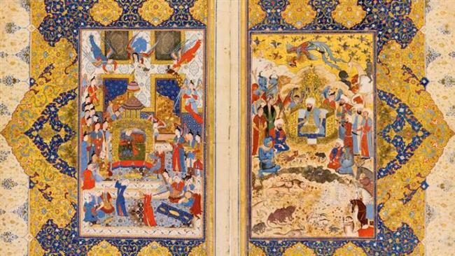 An_illustrated_double_page_from_a_manuscript_of_Ferdowsi___s_magnum_opus_Shahnameh